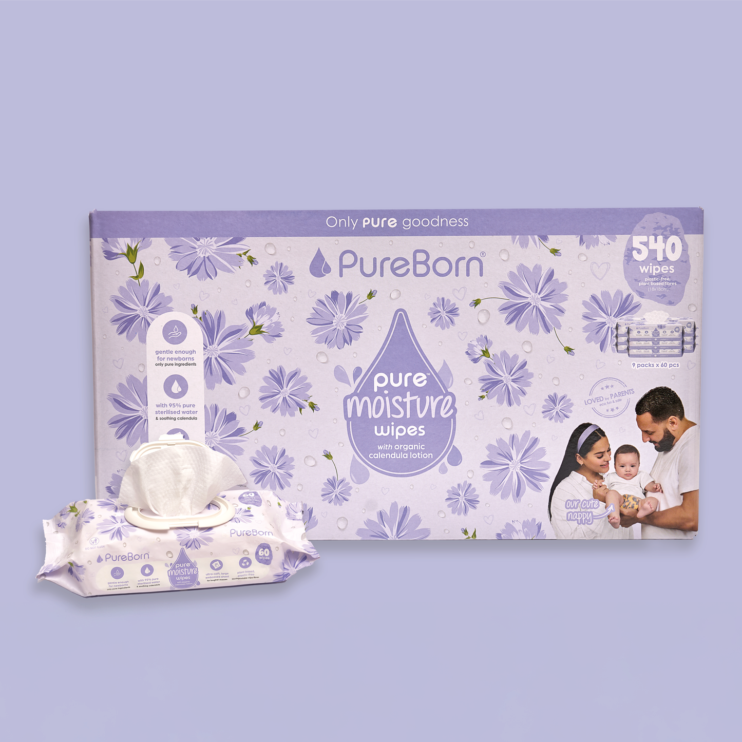 Pure Moisture Wipes With Organic Calendula Lotion