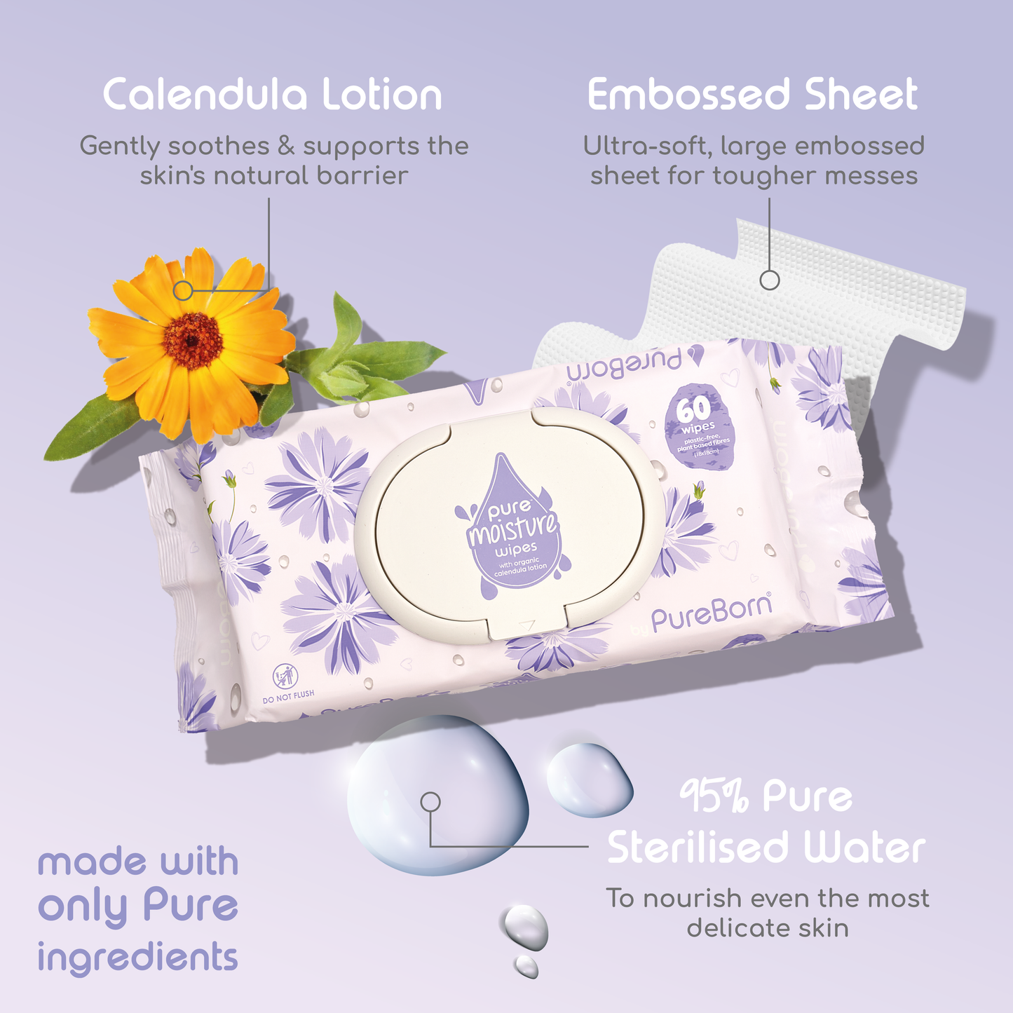 Pure Moisture Wipes With Organic Calendula Lotion