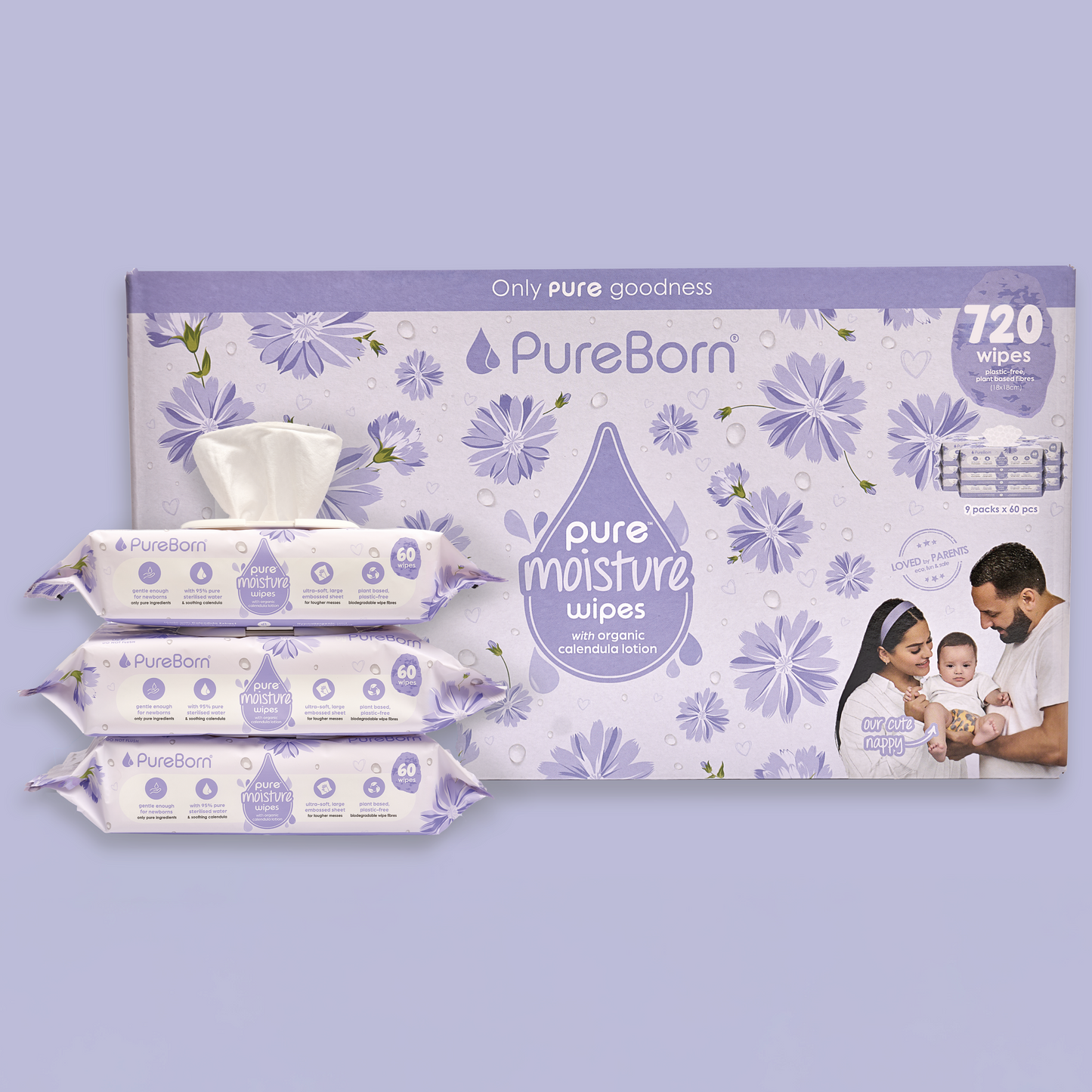 Pure Moisture Wipes With Organic Calendula Lotion