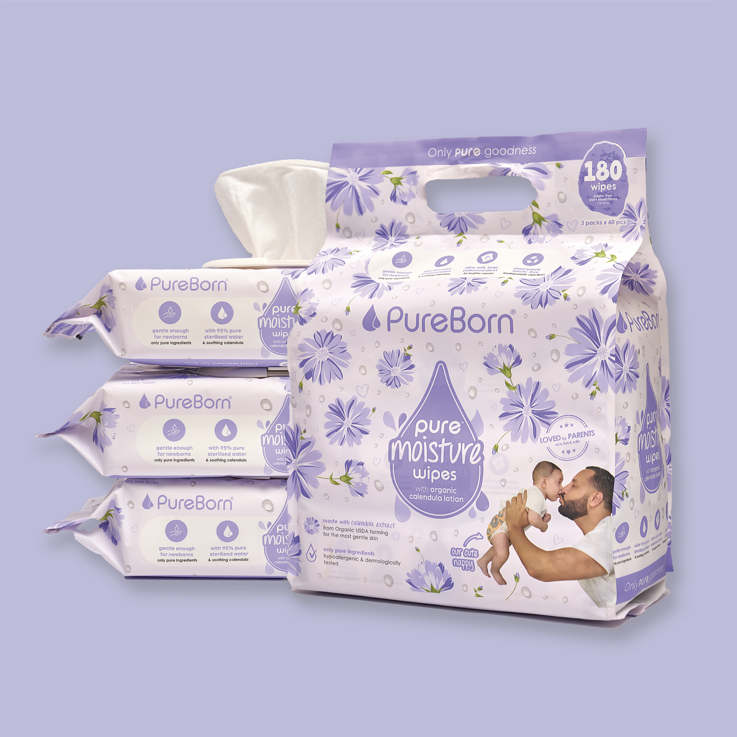 Pure Moisture Wipes With Organic Calendula Lotion
