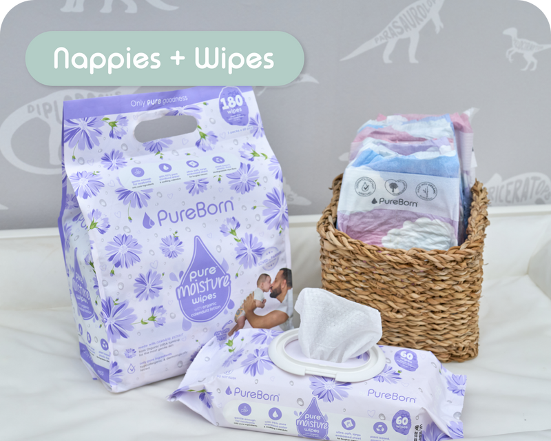 6 Single Packs of organic bamboo nappies + 4 packs of wipes