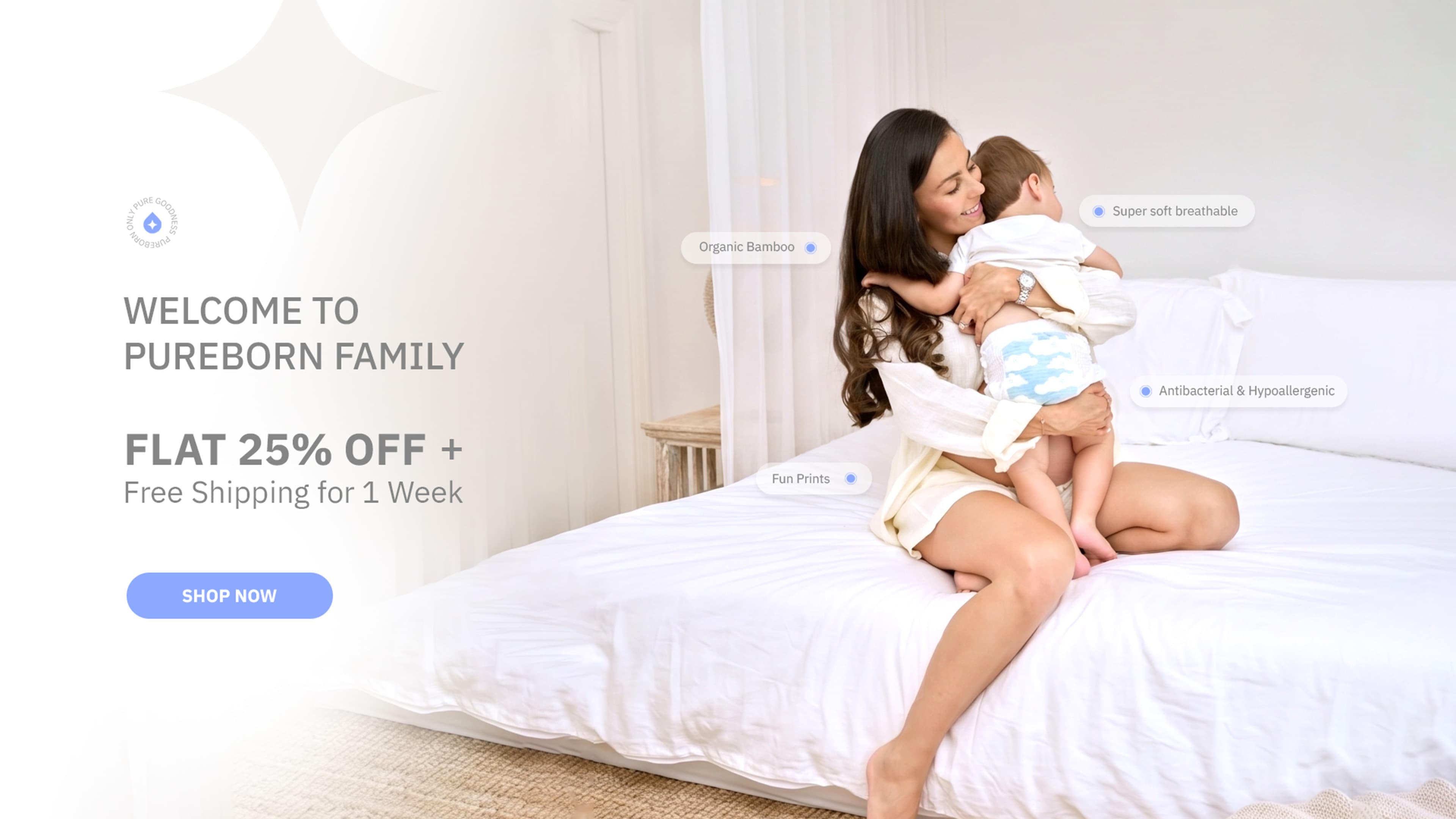 Welcome to the PureBorn family — flat 25% off plus free shipping for one week. Shop now