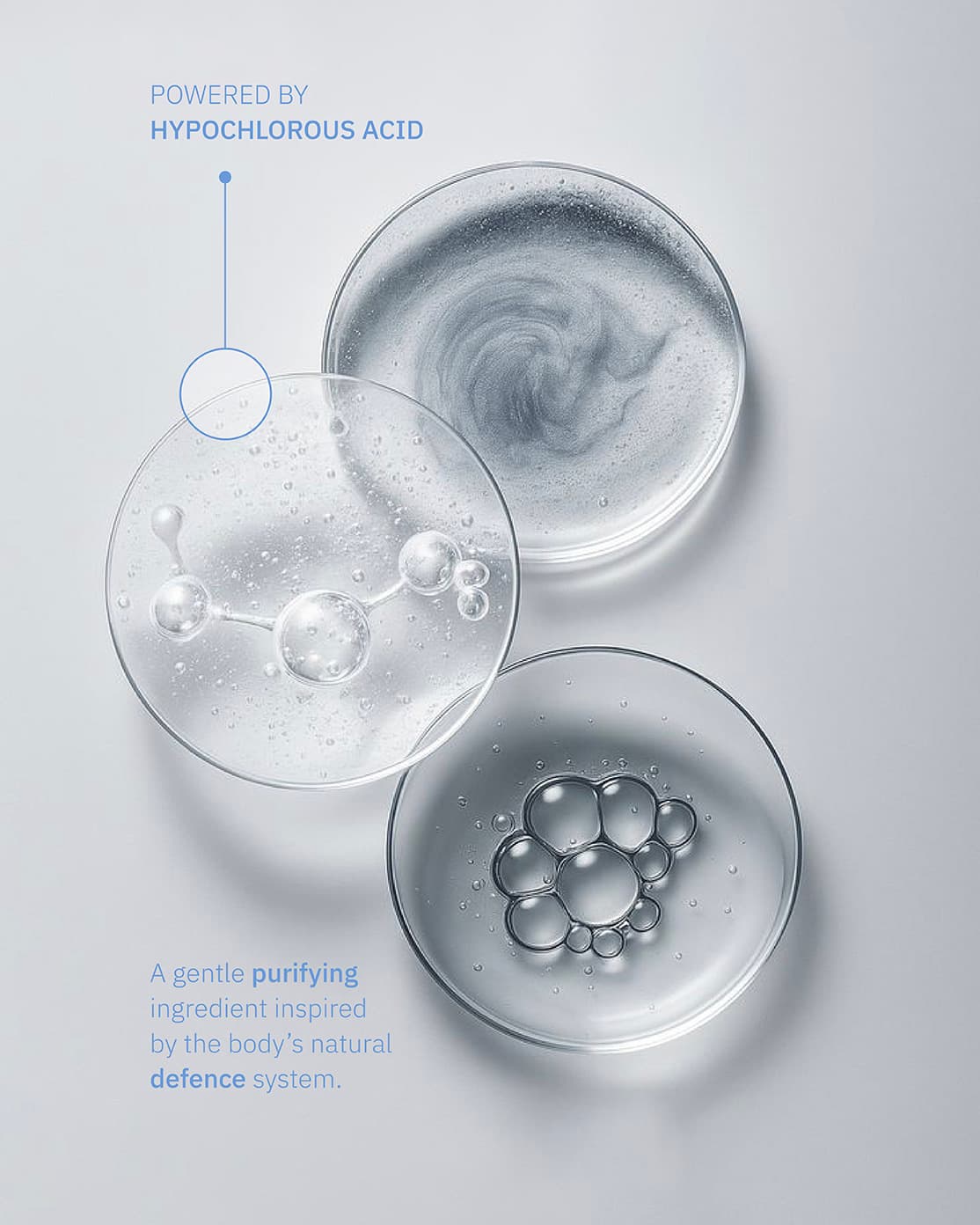 Petri dishes illustrating hypochlorous acid