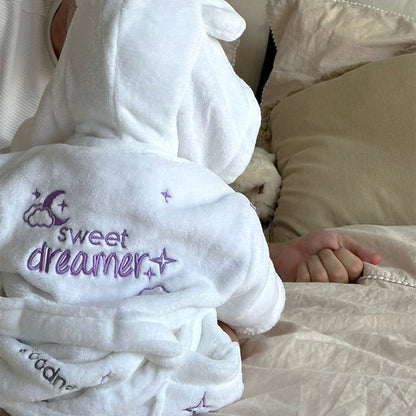 Baby Bathrobe - Sweet Dreamer Embroidered White Soft Touch Fleece
