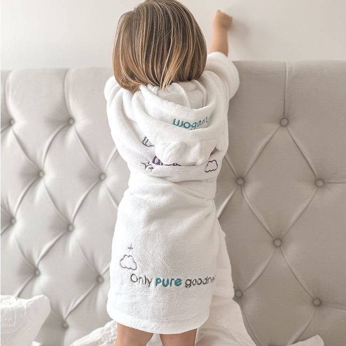 Baby Bathrobe - Sweet Dreamer Embroidered White Soft Touch Fleece
