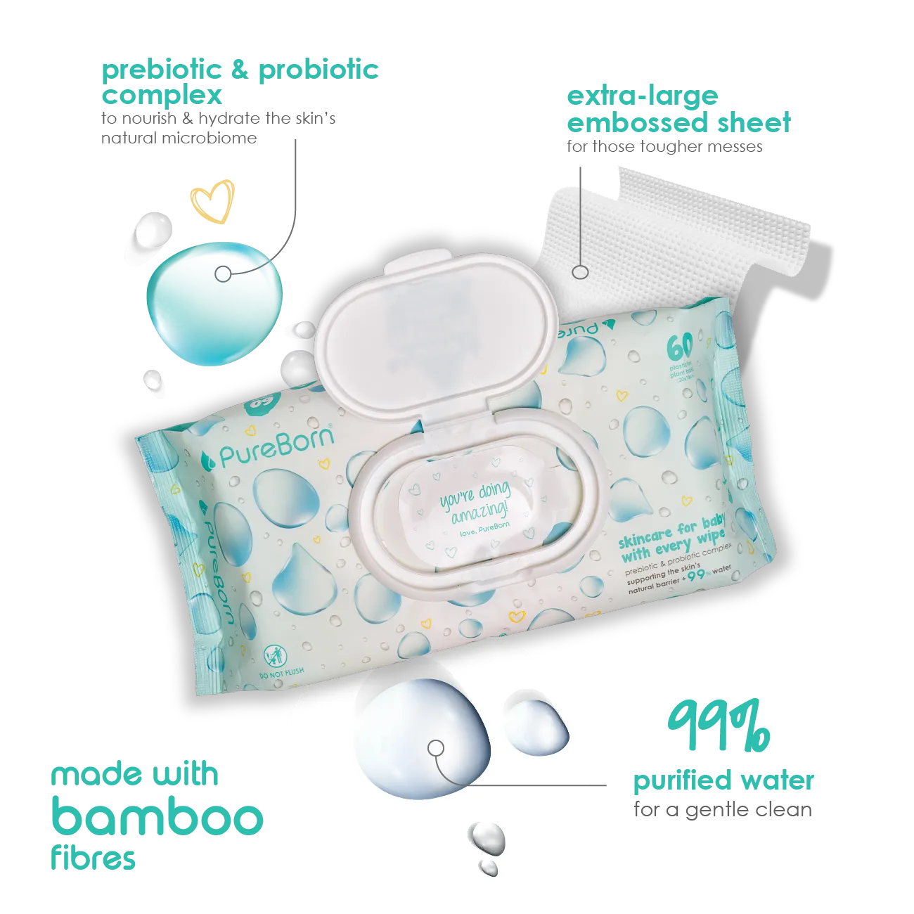 Pure Moisture Wipes with Prebiotic & Probiotic Complex