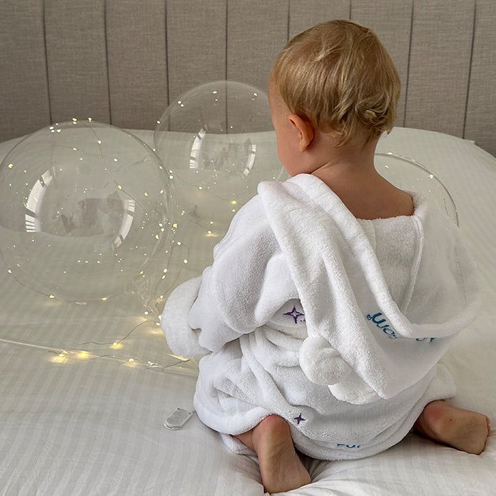 Baby Bathrobe - Sweet Dreamer Embroidered White Soft Touch Fleece