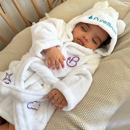 Baby Bathrobe - Sweet Dreamer Embroidered White Soft Touch Fleece